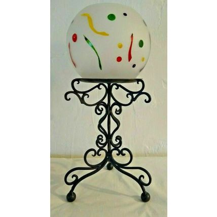 Teleflora Gift Circle Frosted Glass Bowl Hand Painted Confetti 41/2" H w/Holder
