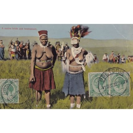 Pretoria South Africa Native Bride & Bridesmaid Old Postcard