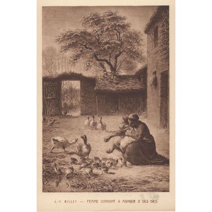 JF Millet Femme Donnant A Manger A Des Oies French Painting Postcard