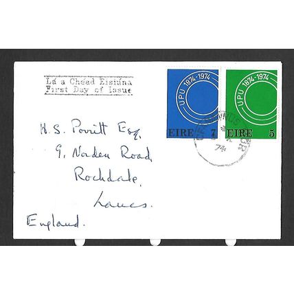 IRELAND 1974 CENTENARY OF UNIVERSAL POSTAL UNION 2 VALS PLAIN FIRST DAY COVER