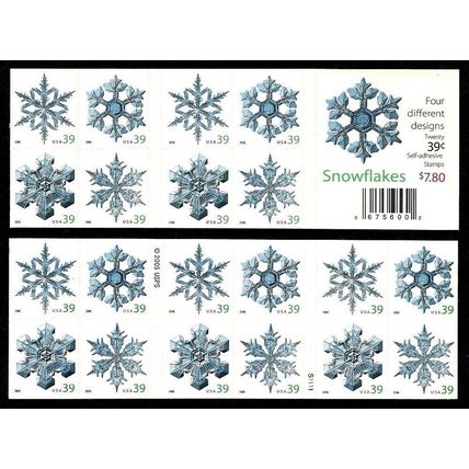 Holiday Snowflakes Pane of Twenty 39 Cent Postage Stamps Scott 4108b