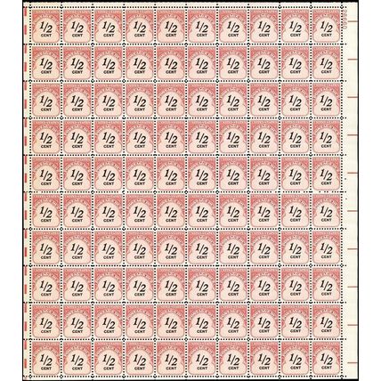 J88, Full Mint Sheet of 100 Postage Due Stamps PL# 26660 - Stuart Katz