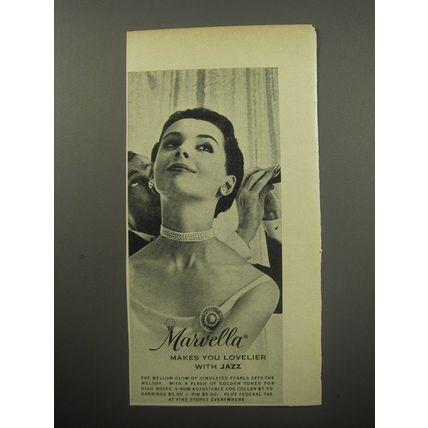 1955 Marvella Simulated Pearl Jewelry Ad - Marvella makes you lovelier with Jazz