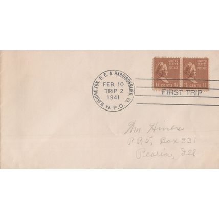 ZAYIX US Cover Highway Post Office HPO First Trip Harrisonburg VA & DC 0324M0020