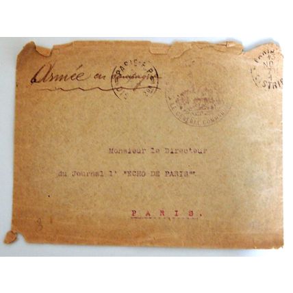 France WW1 cover with Paris franking and General Command franking on