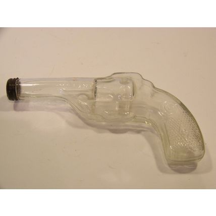 AVOR CLEAR GLASS GUN W/ METAL LID 3 1/4 OZ. CANDY HOLDER MAN CAVE