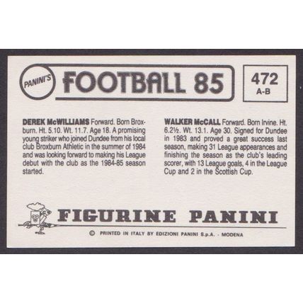 Panini Stickers Football 85 #472 Walker McCall / Derek McWilliam (Dundee)
