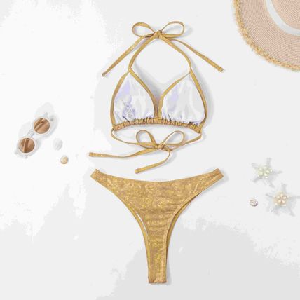 New Women's Craft Foil Back-tie Solid Color Sexy Bikini