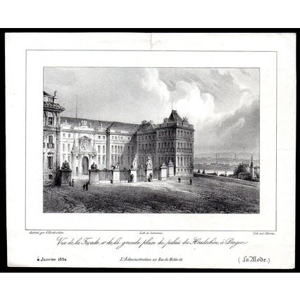 PLACE DU PALAIS DU HRADSCHIN A PRAGUE 1834 Charles Achille d'Hardivillier PRINT
