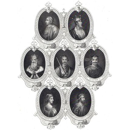 PORTRAITS FROM ANCIENT COINS 1850 Canute, Harold ANTIQUE ENGRAVING #1