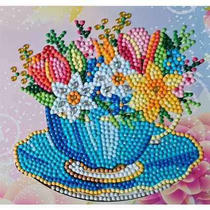 Handmade Diamond Art "Romantic" Card with Floral Design. Measures 6" by 6"