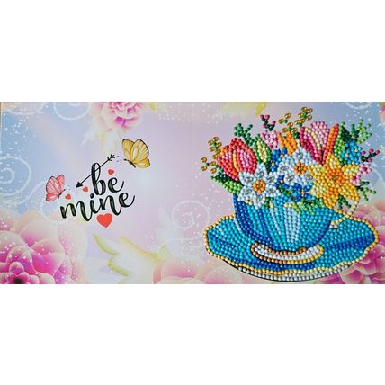 Handmade Diamond Art "Romantic" Card with Floral Design. Measures 6" by 6"