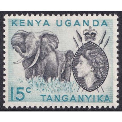 Kenya Uganda Tanganyika QEII 1954-59 15c Black Light Blue Elephants SG169 Mint