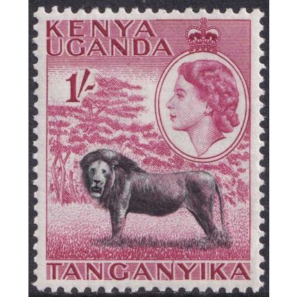 Kenya Uganda Tanganyika QEII 1954-59 1s Black Claret Lion SG175 Mint MLH