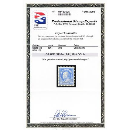 438, Mint XF/Sup XLH 20¢ - With Graded 95J JUMBO PSE Certificate - Stuart Katz