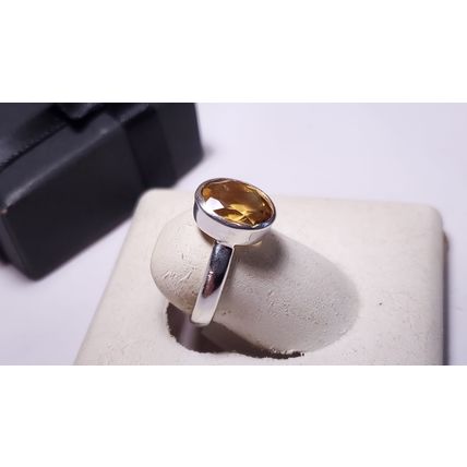 Estate 2.25ct Oval Citrine simple Bezel Sterling Silver 3mm band Ring #22191