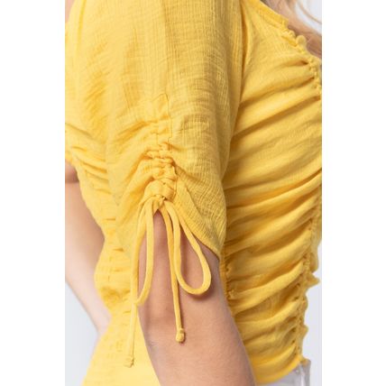 Elbow Slv Smocked Ruched Woven Top