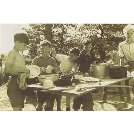 Postcard Boy Scouts Camp 1949 Washing Up Camping - Nostalgia