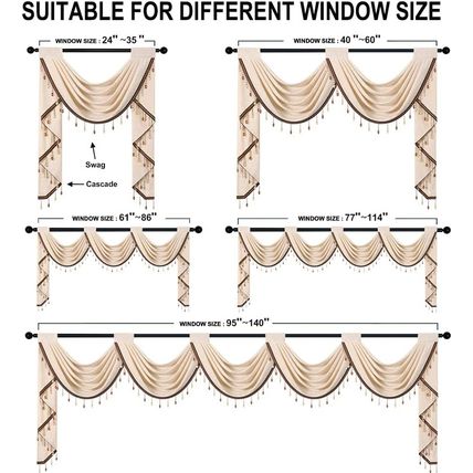 ELKCA Beige Chenille Waterfall Valance for Living Room,4 Hollow Swag Valance for
