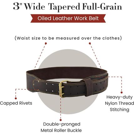 Style N Craft - 3" Wide, Long, Tapered Full-Grain Oiled Leather Work Belt, Durab