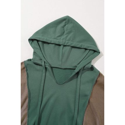 Breen Plus Size Colorblock Patchwork V Neck Hoodie