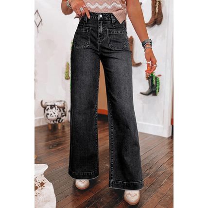 Black Wide Leg Pocketed High Waist Jeans