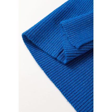 Dark Blue Solid Ribbed Knit Sheath Sleeveless Midi Sweater Dress