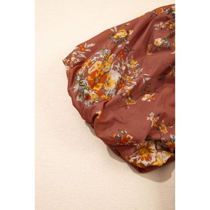Red Floral Puff Sleeve Square Neck Knot Open Back Mini Dress