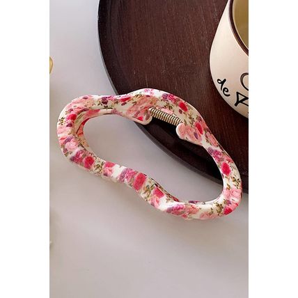 Strawberry Pink Flower Print Cut Out Cloud Shape Hair Claw Clip