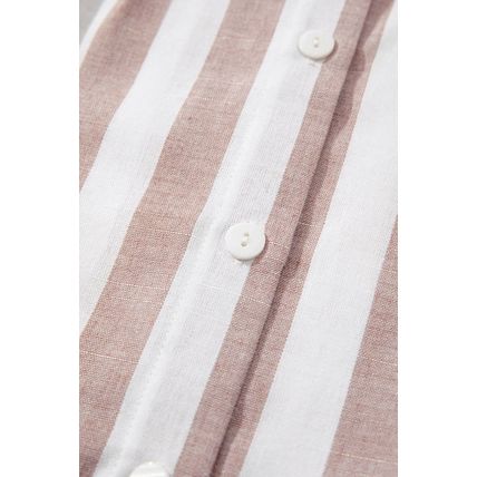 Khaki Stripe Casual Button Down Sleeveless Shirt