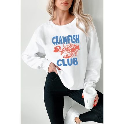 White CRAWFISH CLUB Printed Drop Shoulder Sweatshirt