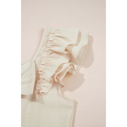 Beige Textured Bow Knot Frilled Butterfly Sleeve Blouse