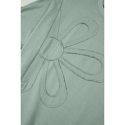 Clearly Aqua Floral Patched Half Sleeve Tunic Top