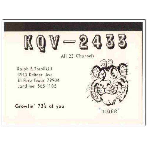 kqv-2433 ralph thrailkill el paso texas 1960s cb qsl vintage postcard