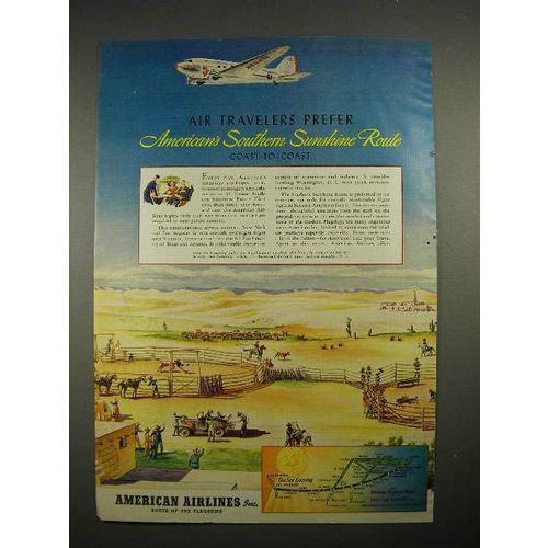 1940 American Airlines Ad - Southern Sunshine Route