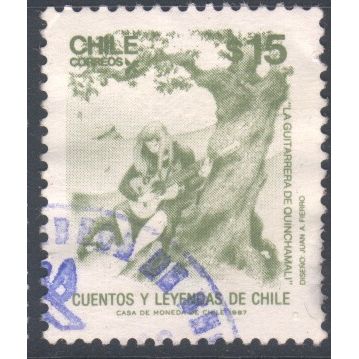 Chile 1987 - SG1092 - 15p green - "The Guitarist of Quinchamali - used