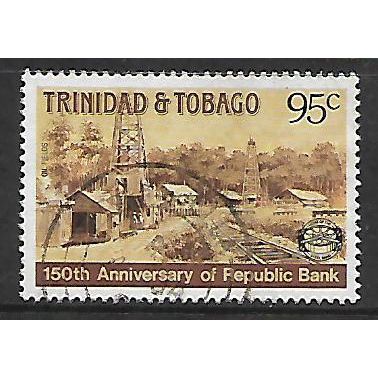 TRINIDAD & TOBAGO 1987 ANNIVERSARY REPUBLIC BANK 95c OIL FIELD SG730 FINE USED