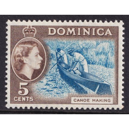 Dominica QEII 1954-62 5c Light Blue Sepia-Brown Canoe SG147 Mint MLH