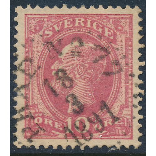 Sweden Facit 45c/Scott 45, 10ö rose carmine Oscar II VF Used, PKXP No. 77 cancel