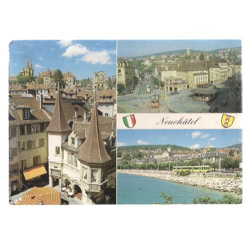 NEUCHATEL, SWITZERLAND . used vintage postcard 1986 postmark =