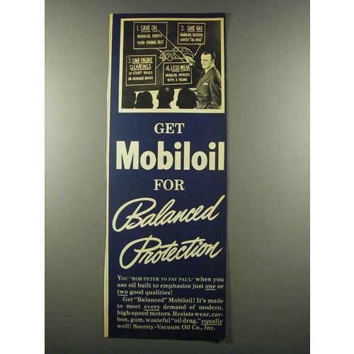 1939 Socony-Vacuum Mobiloil Ad - Balanced Protection