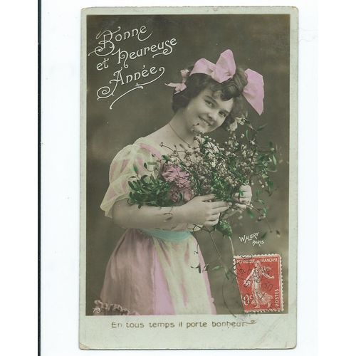 greetings postcard glamour bonne annee new year french used posted 1903