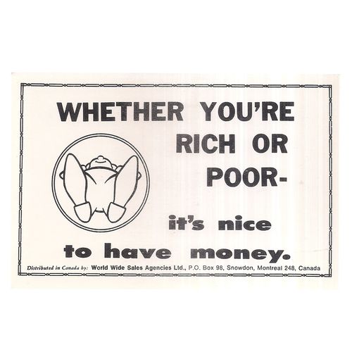 WHETHER YOU'RE RICH OR POOR ..Canadian humour, vintage card standard size