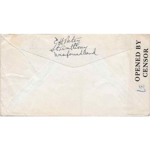 Newfoundland 1944 St. Anthony to New York USA CENSORED #37