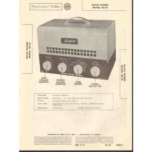 DAVID BOGEN model HE-10 audio amplifier Sams Photofact manual