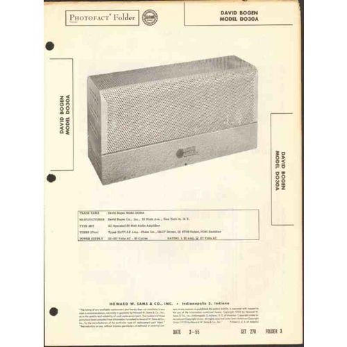 DAVID BOGEN model DO30A 30 watt audio amplifier Sams Photofact manual