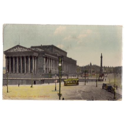 St. GEORGE'S HALL & LIME STREET, LIVERPOOL used antique postcard 1908 pm #