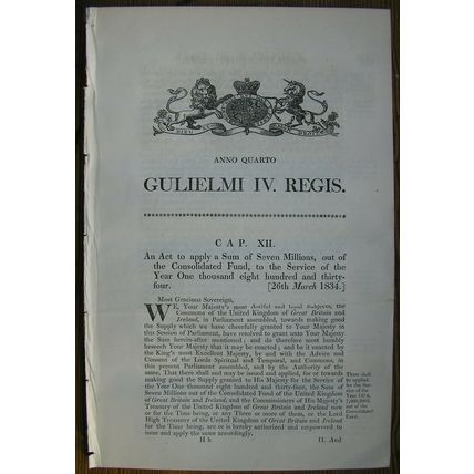 1834 Act of Parliament: £7 million consolidated fund