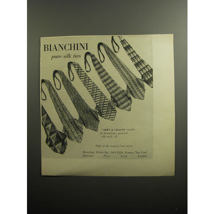 1951 Bianchini Arts & Crafts Ties Ad - Bianchini pure silk ties