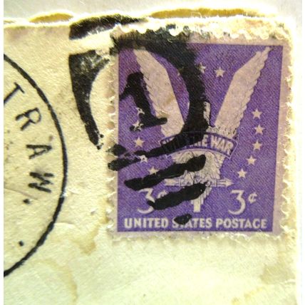 Vintage Letter Win The War Purple 3 Cent US Postage Stamp Eagle Cover 9/1/1945